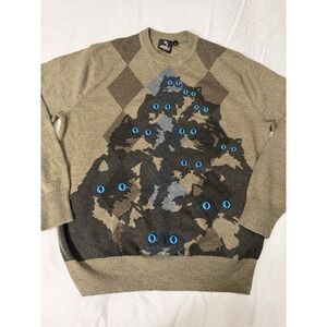 Snake Cat Eyes Sweater Size Small Beige With Blue Cat Eyes